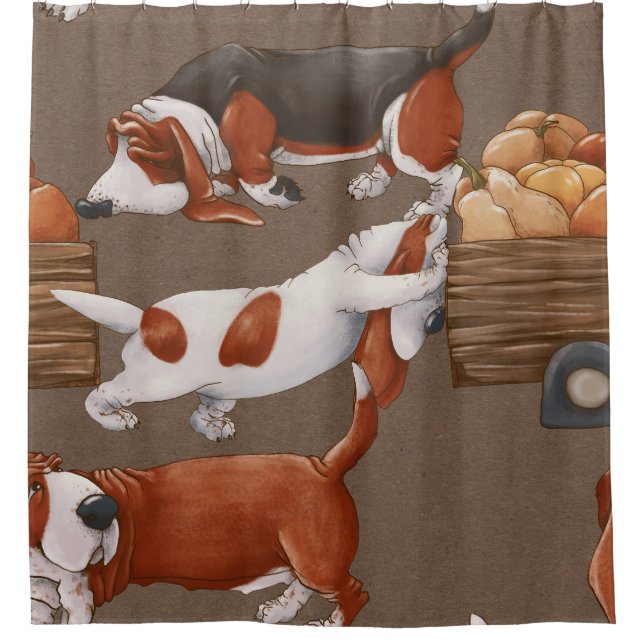 Basset Hound Pumpkin Harvest Pattern Shower Curtain (Front)