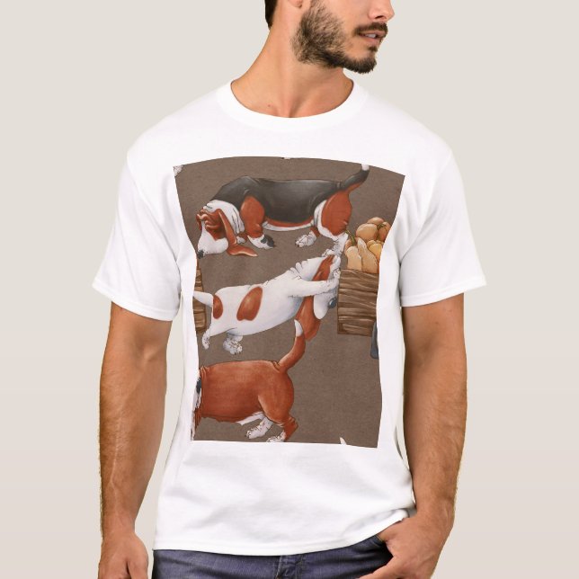 Basset Hound Pumpkin Harvest Pattern T-Shirt (Front)