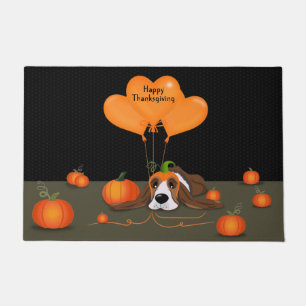 Basset Hound Pumpkin Hat  Doormat