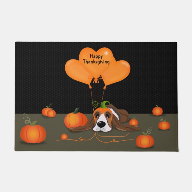Basset Hound Pumpkin Hat  Doormat (Front)