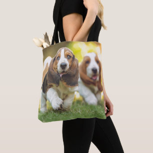 Basset Hound Puppies Running Tote Bag