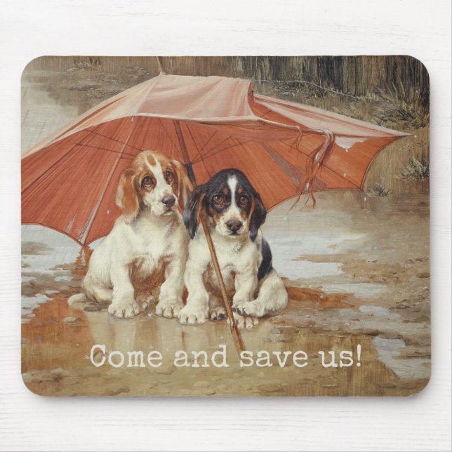 Basset hound puppies under umbrella CC0866 Trood Mouse Mat (Front)