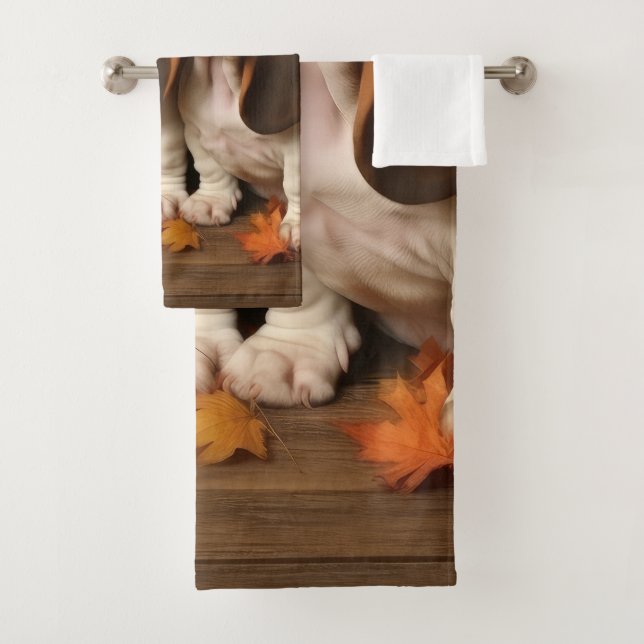 Basset Hound Puppy Autumn Delight Pumpkin  Bath Towel Set (Insitu)