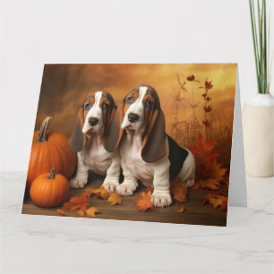 Basset Hound Puppy Autumn Delight Pumpkin Card