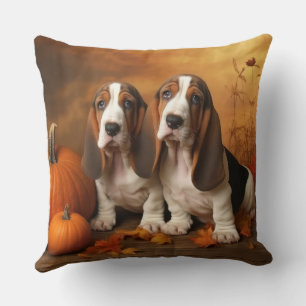 Basset Hound Puppy Autumn Delight Pumpkin Cushion