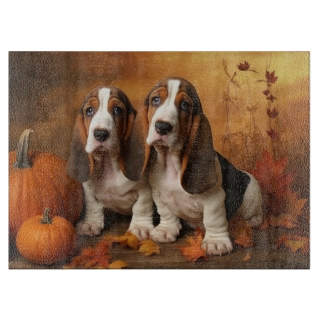 Basset Hound Puppy Autumn Delight Pumpkin  Cutting Board (Front)