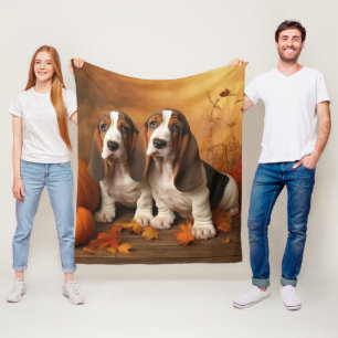 Basset Hound Puppy Autumn Delight Pumpkin  Fleece Blanket