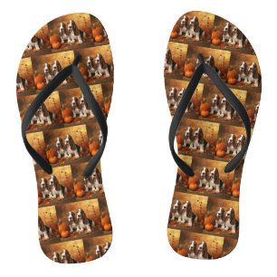 Basset Hound Puppy Autumn Delight Pumpkin  Flip Flops
