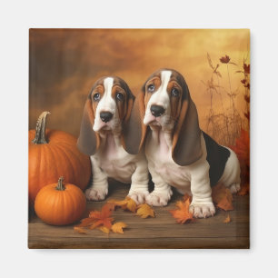 Basset Hound Puppy Autumn Delight Pumpkin Magnet