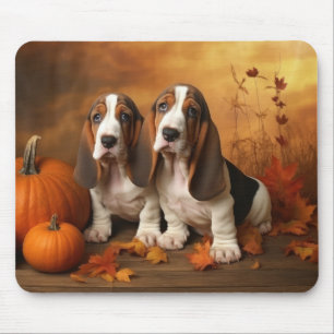 Basset Hound Puppy Autumn Delight Pumpkin Mouse Mat