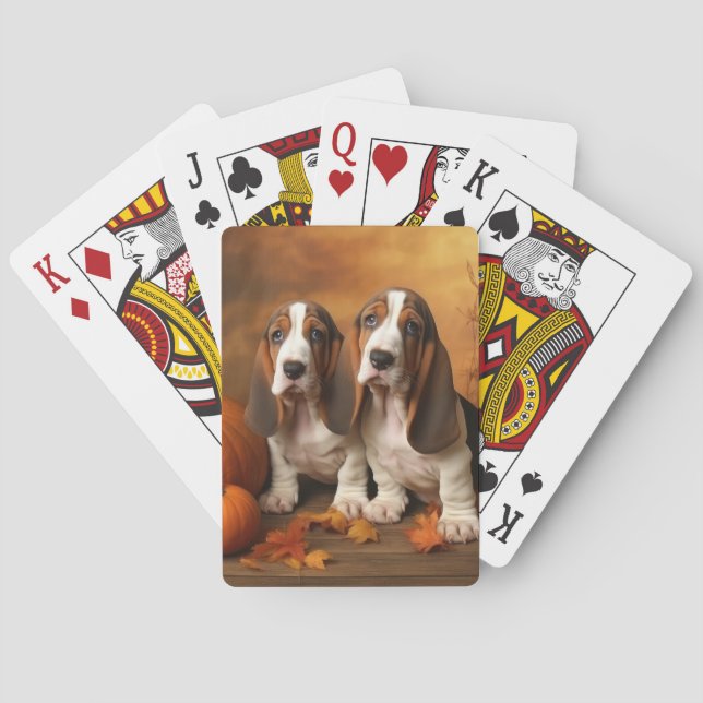 Basset Hound Puppy Autumn Delight Pumpkin  Playing Cards (Back)