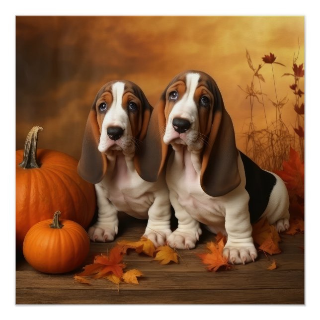 Basset Hound Puppy Autumn Delight Pumpkin  Poster (Front)