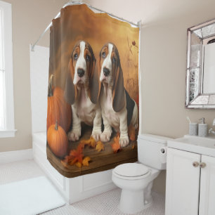 Basset Hound Puppy Autumn Delight Pumpkin  Shower Curtain