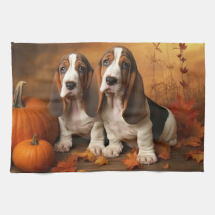 Basset Hound Puppy Autumn Delight Pumpkin  Tea Towel