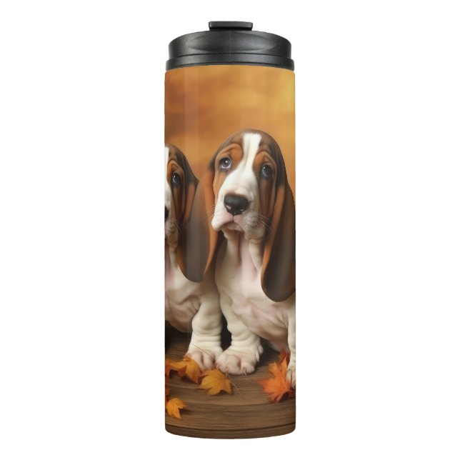 Basset Hound Puppy Autumn Delight Pumpkin  Thermal Tumbler (Front)