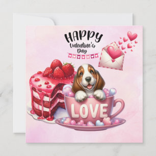 Basset Hound  Puppy Dog for Valentine's Day Holiday Card
