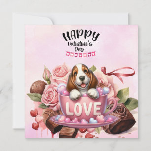 Basset Hound  Puppy Dog for Valentine's Day Holiday Card