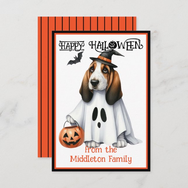 Basset Hound Puppy Dog Happy Halloween Card (Front/Back)