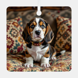 Basset Hound Puppy Dog Personalised Christmas Metal Tree Decoration