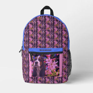 Basset Hound Puppy Flowers Personalised Printed Backpack