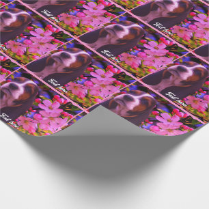 Basset Hound Puppy Flowers Personalised  Wrapping Paper