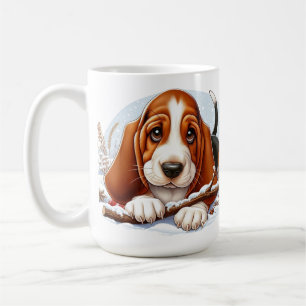 Basset Hound Puppy in Snowy Winter Scene  Coffee Mug