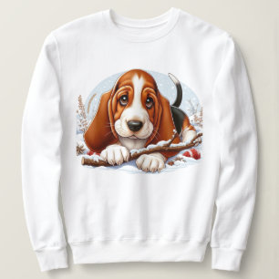 Basset Hound Puppy in Snowy Winter Scene Sweatshirt