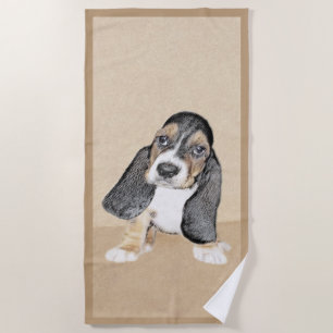 Basset Hound Puppy Painting - Original Dog Art Beach Towel