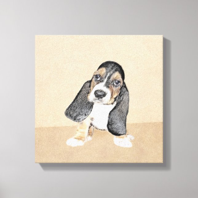 Basset Hound Puppy Painting - Original Dog Art Canvas Print (Front)