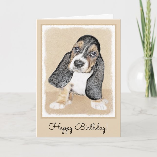 Basset Hound Puppy Painting - Original Dog Art Card (Front)