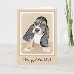 Basset Hound Puppy Painting - Original Dog Art Card