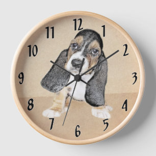 Basset Hound Puppy Painting - Original Dog Art Clock