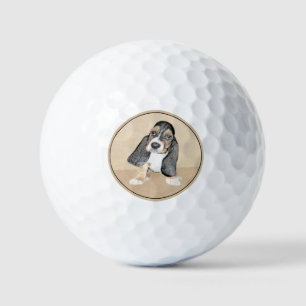 Basset Hound Puppy Painting - Original Dog Art Golf Balls