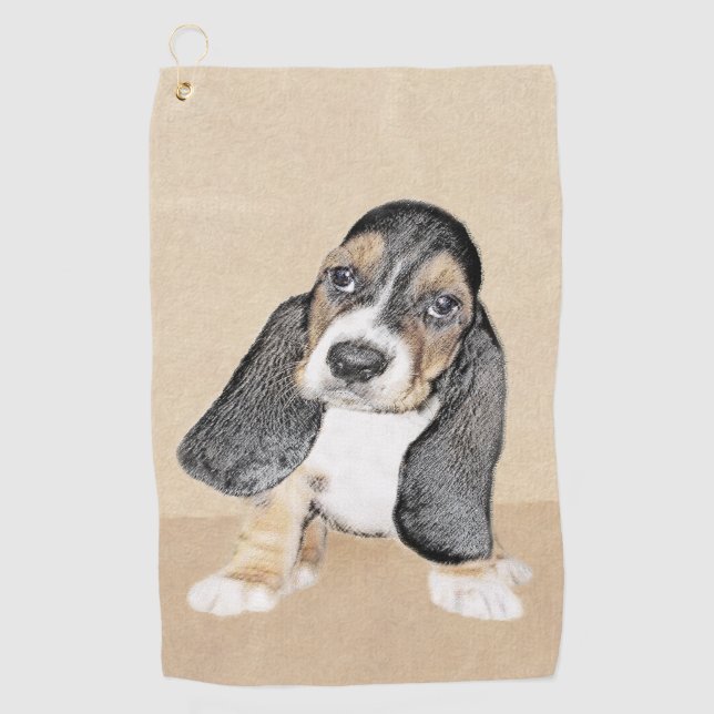 Basset Hound Puppy Painting - Original Dog Art Golf Towel (Front)