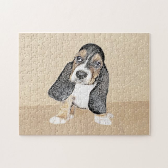 Basset Hound Puppy Painting - Original Dog Art Jigsaw Puzzle (Horizontal)