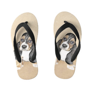 Basset Hound Puppy Painting - Original Dog Art Kid's Flip Flops