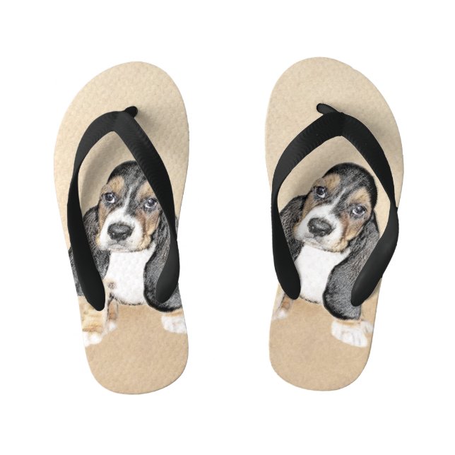 Basset Hound Puppy Painting - Original Dog Art Kid's Flip Flops (Footbed)
