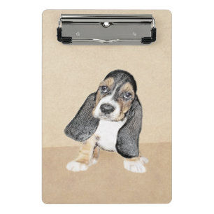 Basset Hound Puppy Painting - Original Dog Art Mini Clipboard