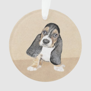 Basset Hound Puppy Painting - Original Dog Art Ornament