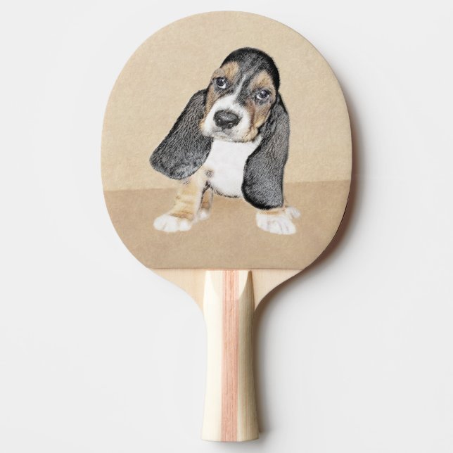 Basset Hound Puppy Painting - Original Dog Art Ping Pong Paddle (Front)