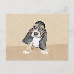 Basset Hound Puppy Painting - Original Dog Art Postcard