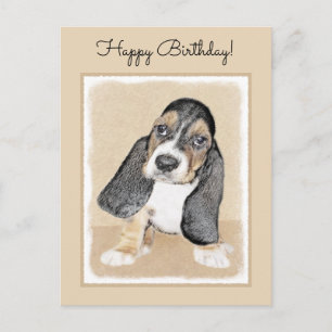 Basset Hound Puppy Painting - Original Dog Art Postcard