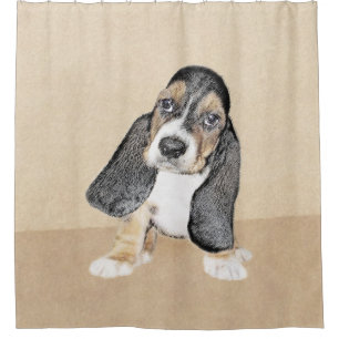 Basset Hound Puppy Painting - Original Dog Art Shower Curtain