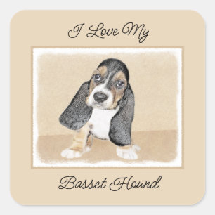 Basset Hound Puppy Painting - Original Dog Art Square Sticker