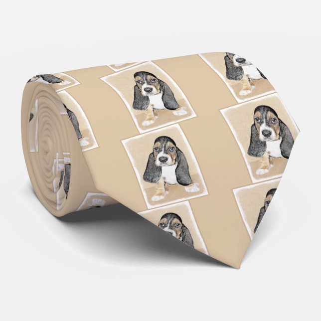 Basset Hound Puppy Painting - Original Dog Art Tie (Rolled)