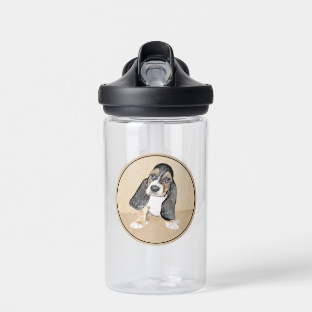 Basset Hound Puppy Painting - Original Dog Art Water Bottle (Front)