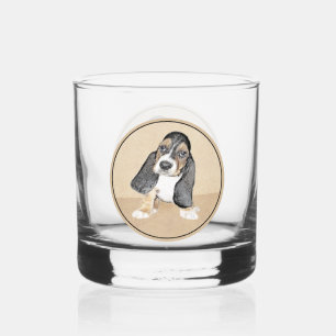 Basset Hound Puppy Painting - Original Dog Art Whiskey Glass