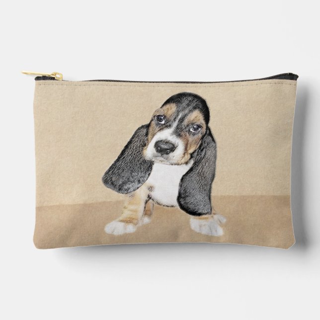 Basset Hound Puppy Painting Tri-colour Cute Dog Ar Accessory Pouch (Front)