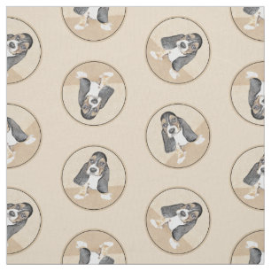 Basset Hound Puppy Painting Tri-colour Cute Dog Ar Fabric