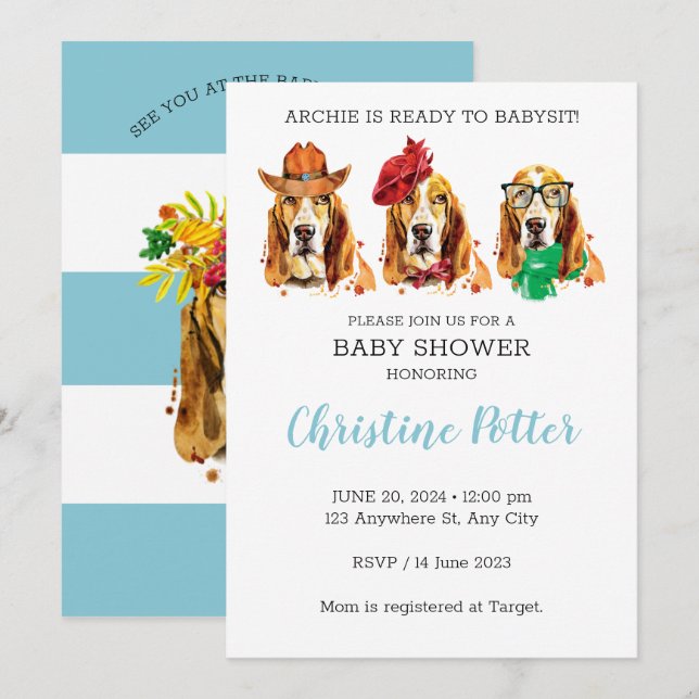 Basset Hound Puppy Theme Baby Shower Invitation (Front/Back)